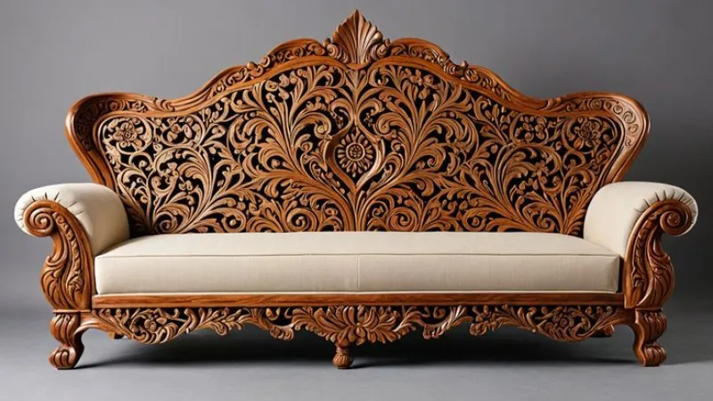 Royal Floral Hand Carved Wooden Sofa – 3 Seater