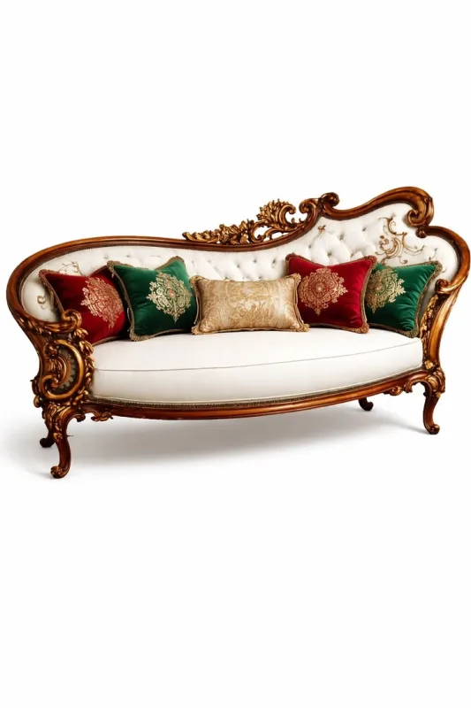 Royal Victorian Curved Wooden Sofa – 3 Seater