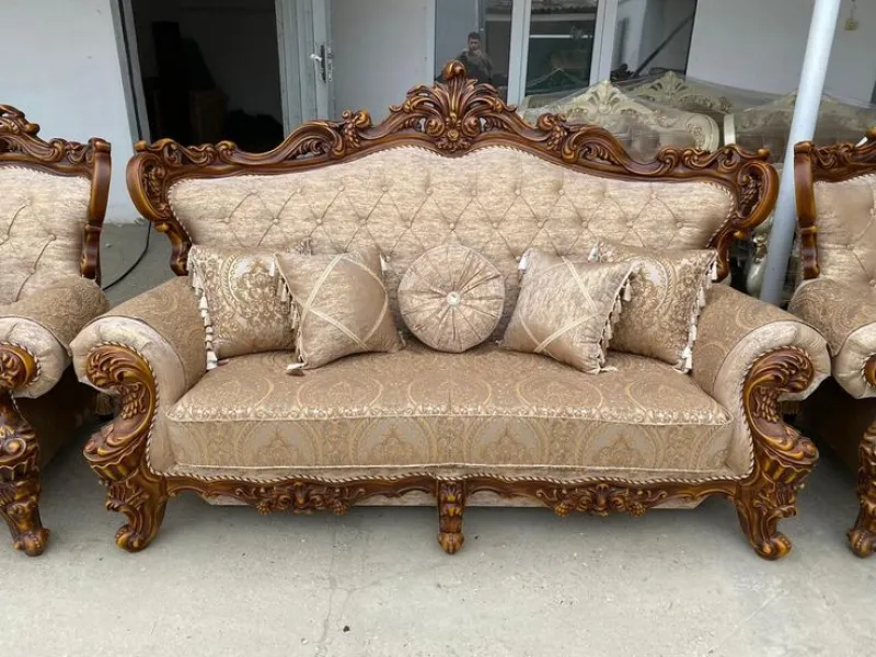 Royal Classic Hand Carved Wooden Sofa – 3 Seater