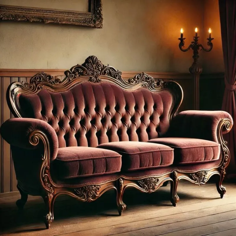 Royal Victorian Velvet Hand Carved Wooden Sofa – 3 Seater