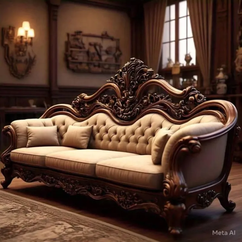 Royal Tufted Carved Wooden Luxury Sofa (3 Seater)