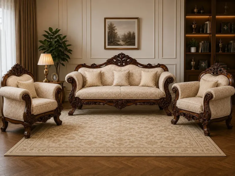 Royal Hand Carved Teak Wooden Luxury Sofa (3 Seater)