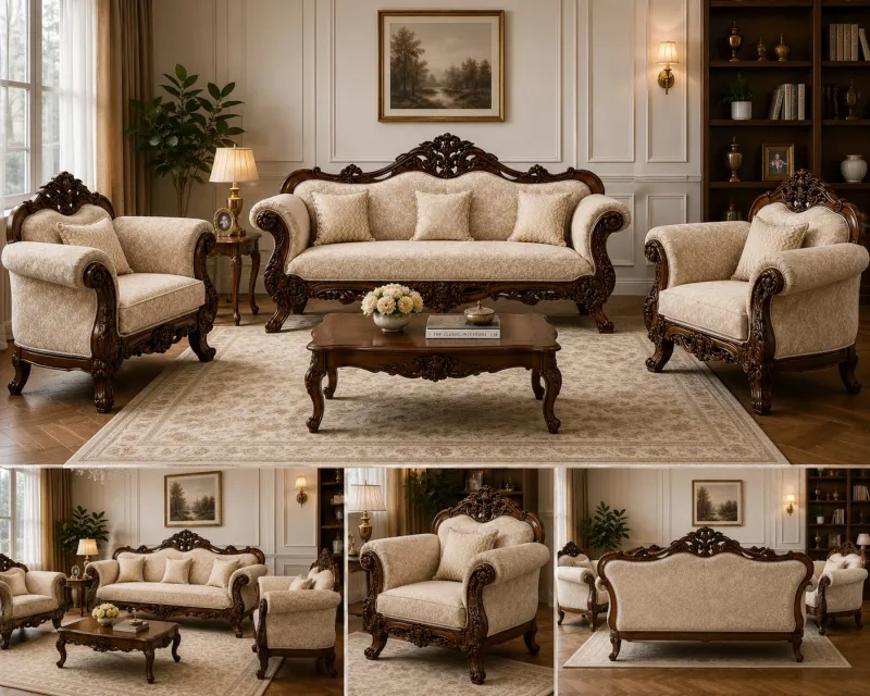 Royal Hand Carved Teak Wooden Luxury Sofa (3 Seater)