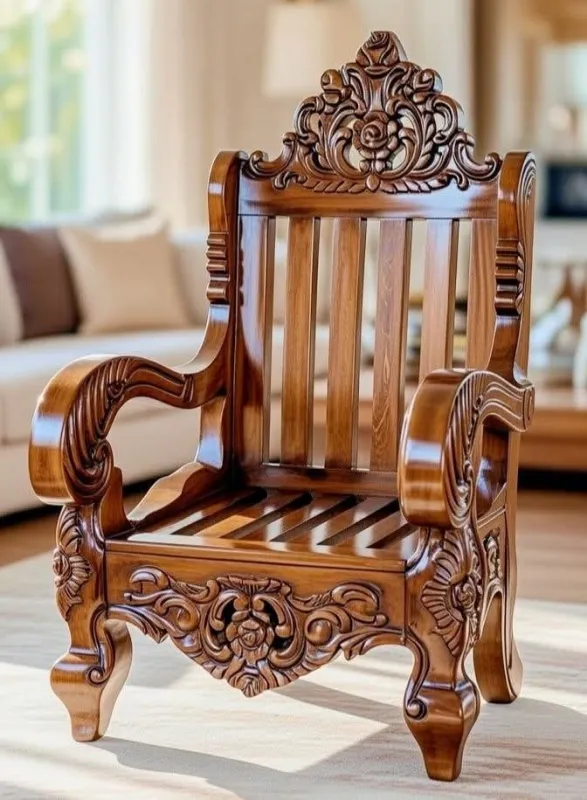 Royal Hand Carved Solid Wooden Arm Chair