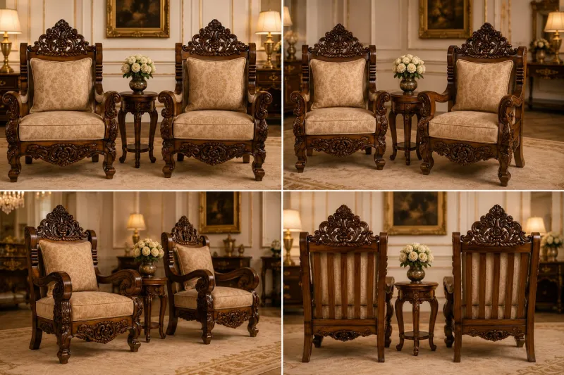 Star Furniture Luxury Royal Carved Wooden Sofa Set | 3+1+1 Seater with Premium Upholstery | Classic Living Room Furniture