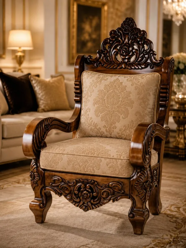 Star Furniture Luxury Royal Carved Wooden Sofa Set | 3+1+1 Seater with Premium Upholstery | Classic Living Room Furniture