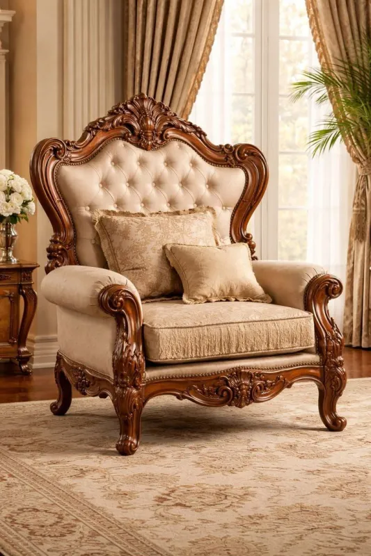 Royal Luxury High Back Wooden Arm Chair