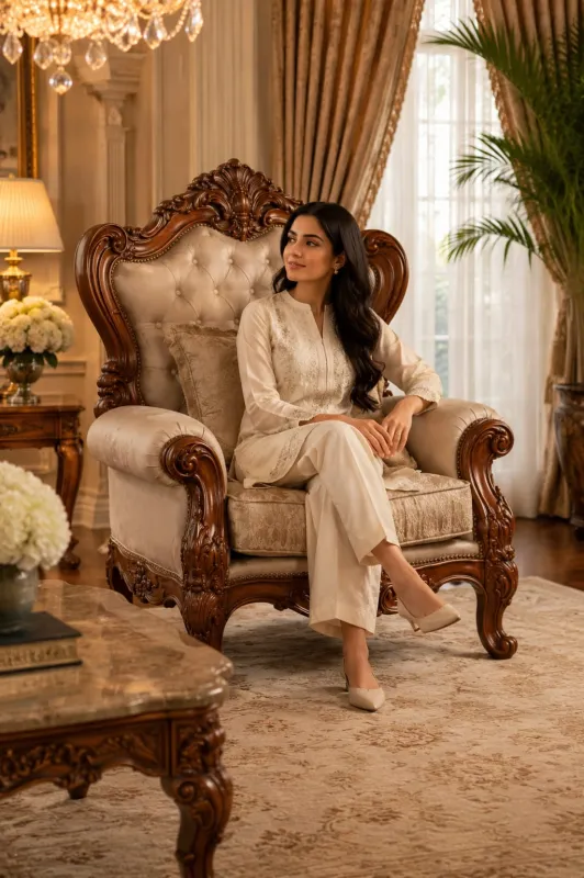 Star Furniture Royal Luxury High Back Wooden Sofa Chair