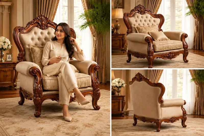 Star Furniture Royal Luxury High Back Wooden Sofa Chair