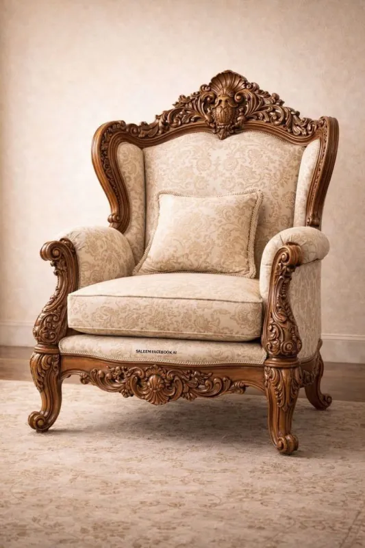 Royal Heritage Upholstered Wooden Arm Chair