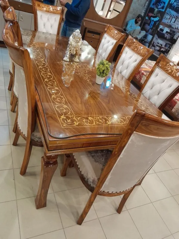 Luxury Solid Wood 8 Seater Dining Table Set with Glass Top