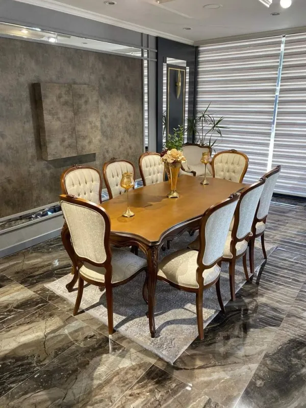 Classic Luxury Solid Wood 8 Seater Dining Table Set