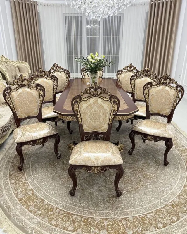 Royal Palace Hand Carved 10 Seater Dining Table Set