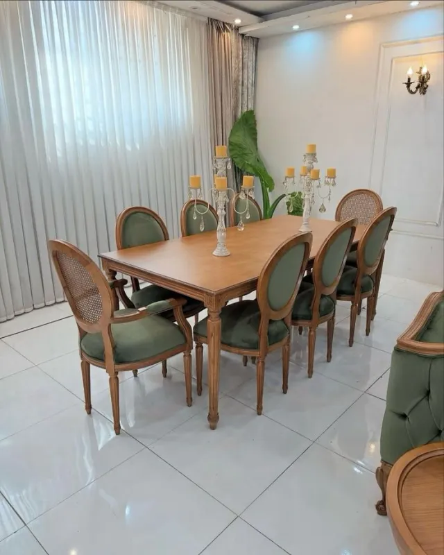 Modern Classic Solid Wood 6 Seater Dining Table Set