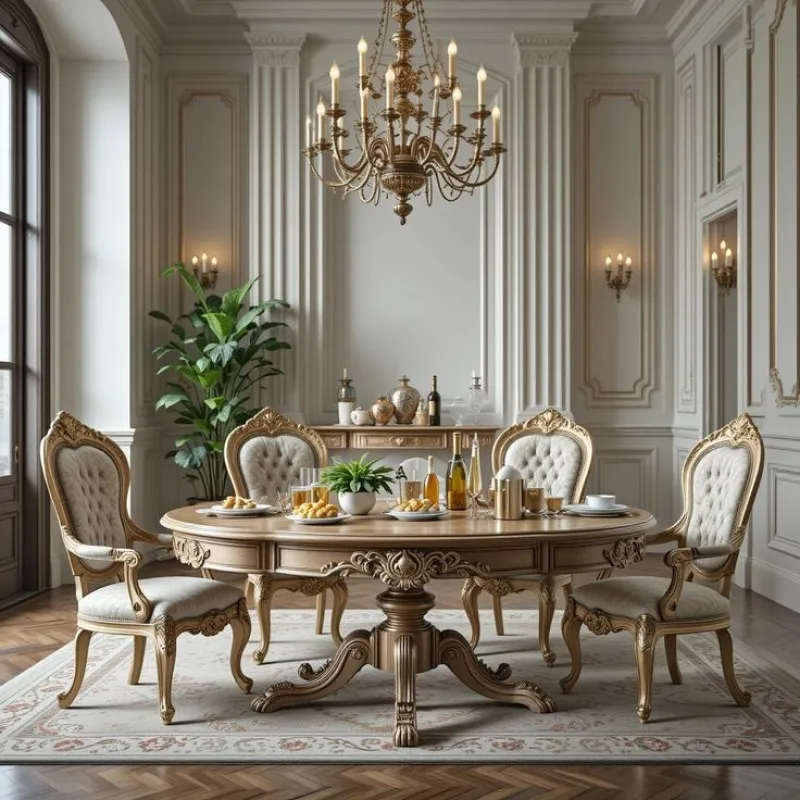 Royal Classic Round Solid Wood 6 Seater Dining Table Set