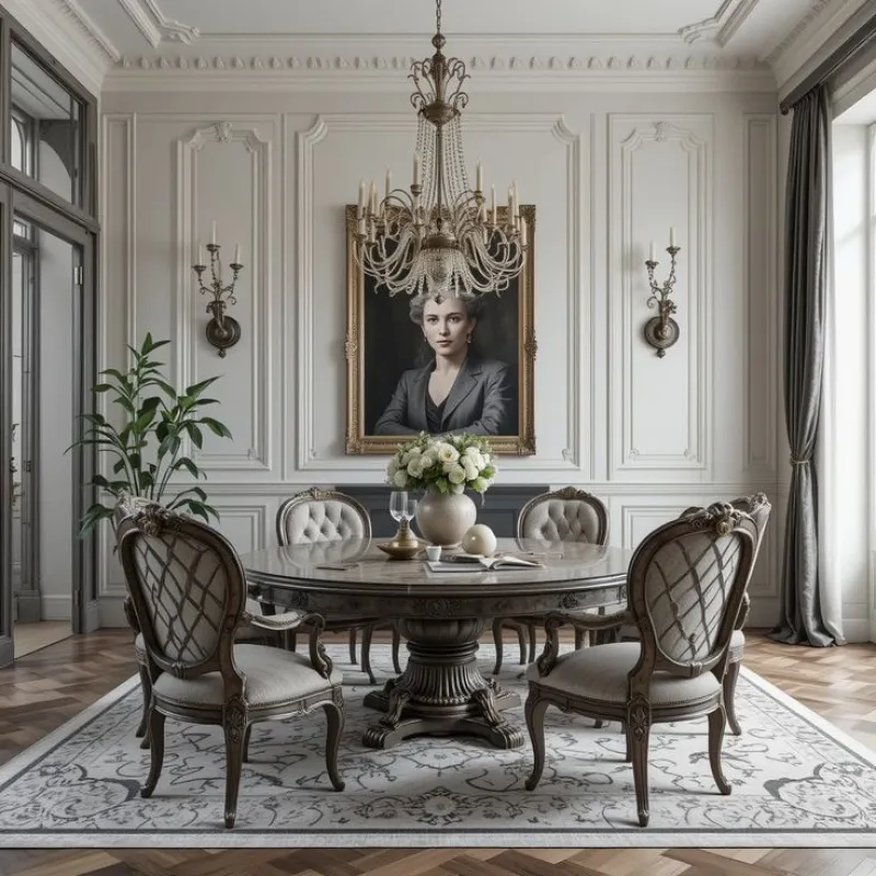 Royal Round Pedestal Solid Wood 6 Seater Dining Table Set
