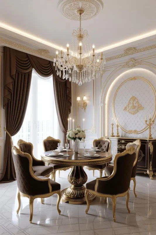 Royal Luxury Round Pedestal 6 Seater Dining Table Set