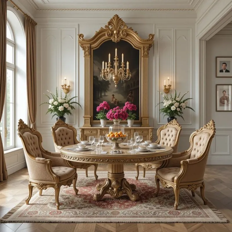 Royal Heritage Round Pedestal 6 Seater Dining Table Set