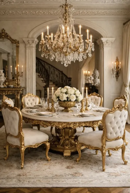 Royal Emperor Marble Top 6 Seater Dining Table Set