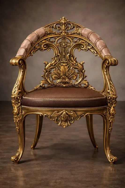 Royal Baroque Hand Carved Solid Wood Arm Chair