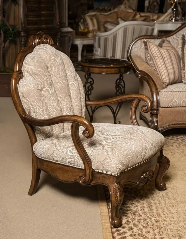 Royal Heritage Upholstered Solid Wood Arm Chair