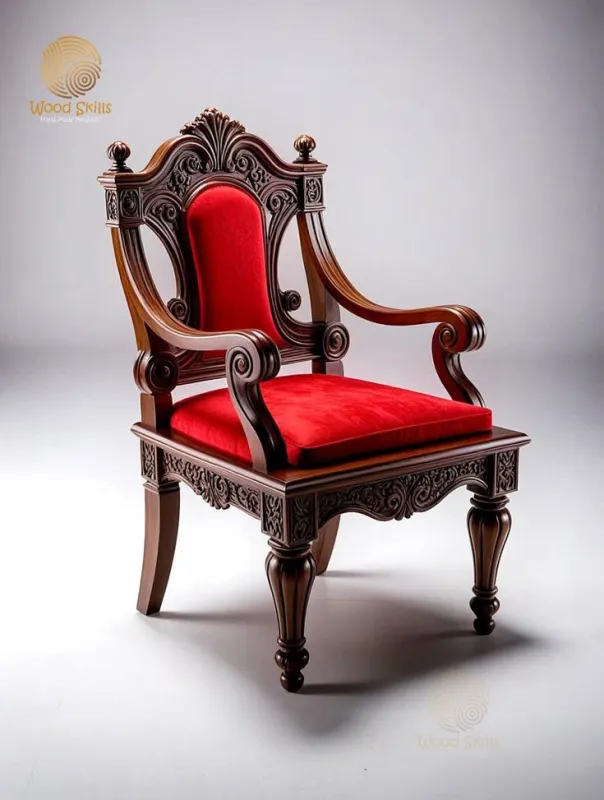 Royal Maharaja Hand Carved Solid Wood Arm Chair