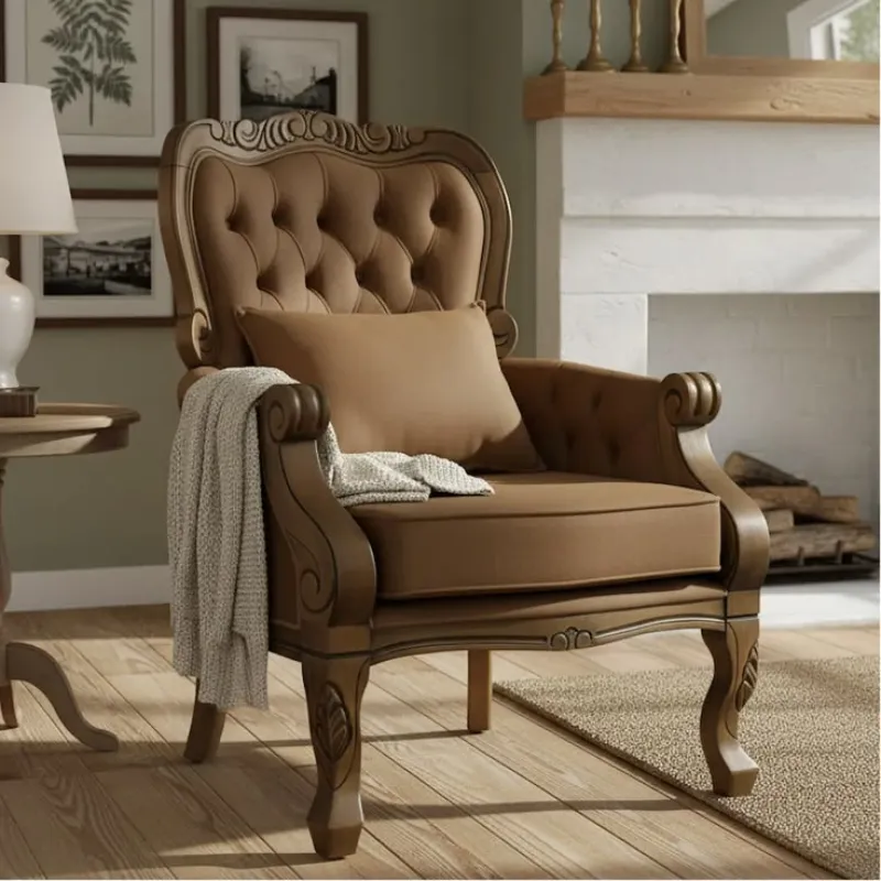 Royal Chesterfield Tufted Solid Wood Lounge Arm Chair