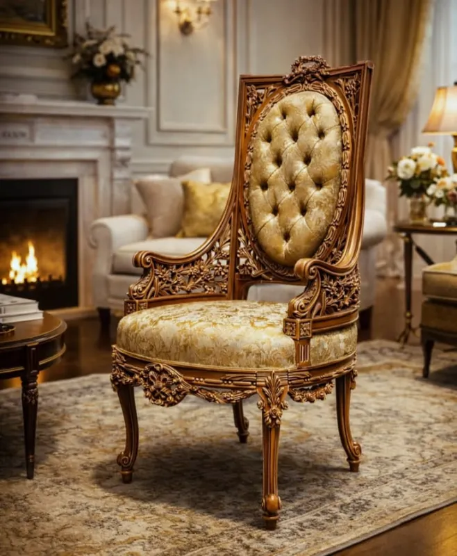 Royal Palace Hand Carved Tufted Accent Chair