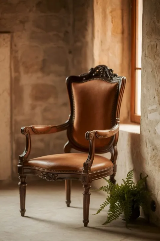 Royal Executive Leather Solid Wood Arm Chair