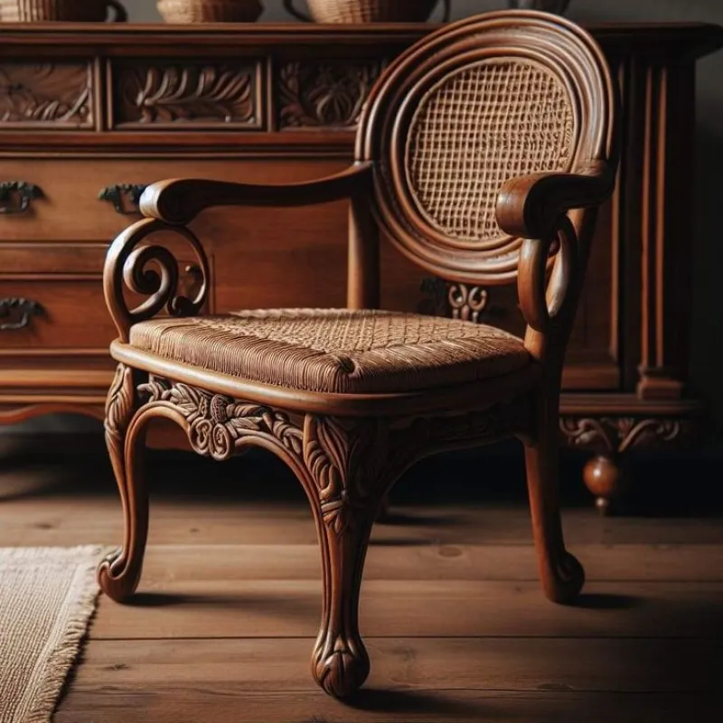 Royal French Cane Solid Wood Arm Chair