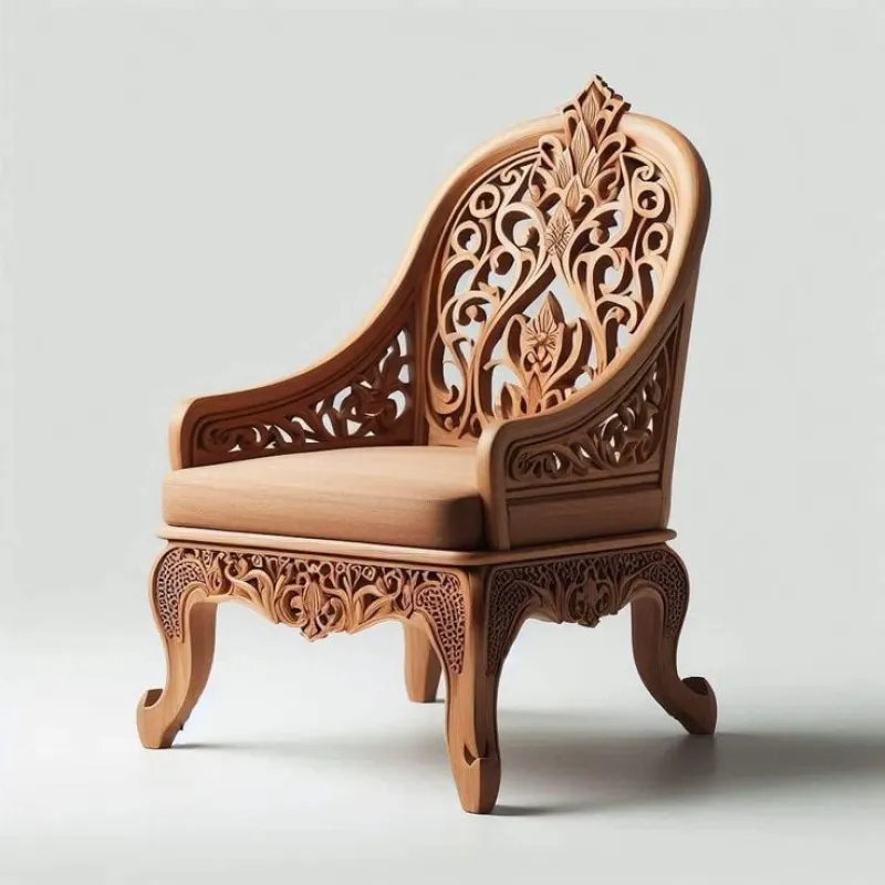 Royal Floral Hand Carved Solid Wood Arm Chair